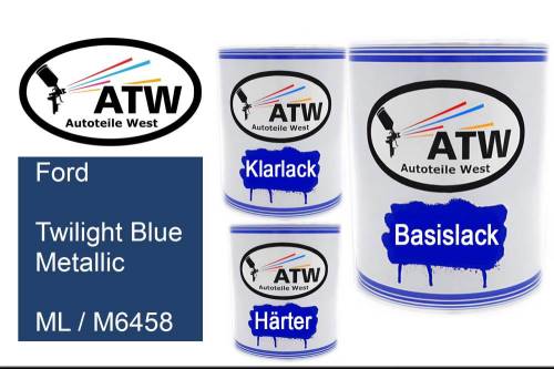 Ford, Twilight Blue Metallic, ML / M6458: 1L Lackdose + 1L Klarlack + 500ml Härter - Set, von ATW Autoteile West.